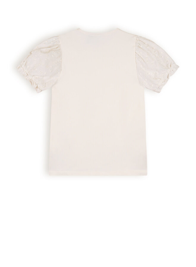NoNo - T-Shirt Woven Puff Sleeves Kantal - Pearled Ivory