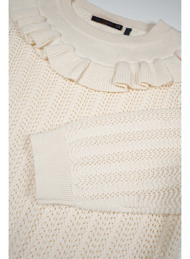 NoNo - Ajour Knitted Sweater Ruffle Kerala - Pearled Ivory