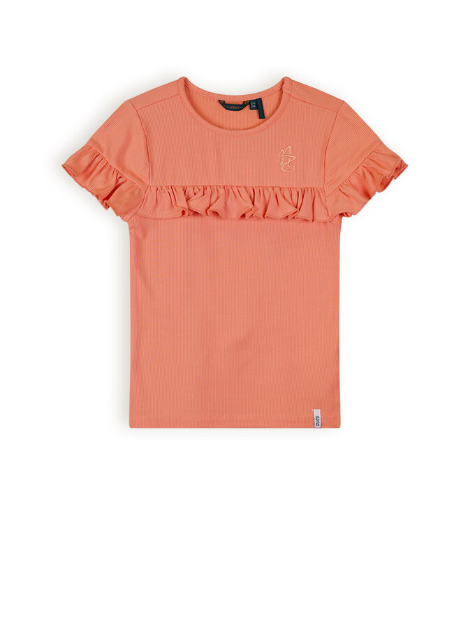 NoNo - Rib Jersey T-Shirt Ruffles Kovan - Lobster Red