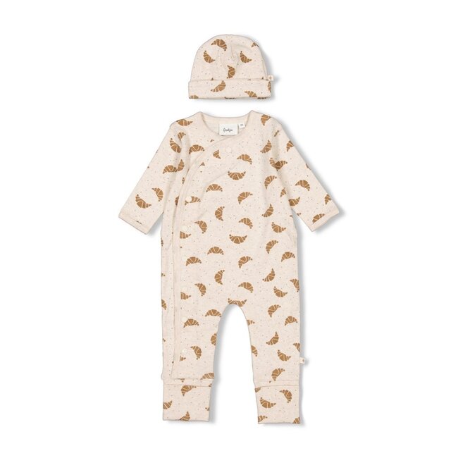 Feetje - Geschenkset Boxpak + Muts AOP Croissant - Offwhite Melange