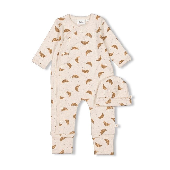 Feetje - Geschenkset Boxpak + Muts AOP Croissant - Offwhite Melange