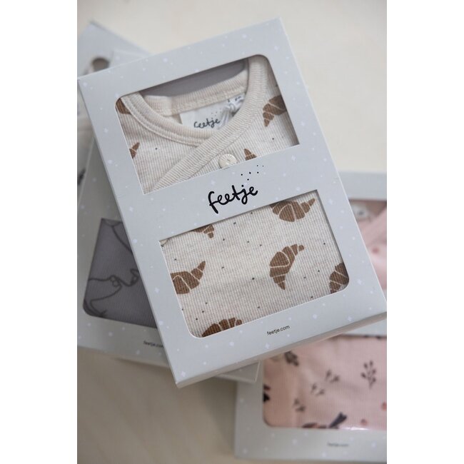 Feetje - Geschenkset Boxpak + Muts AOP Croissant - Offwhite Melange