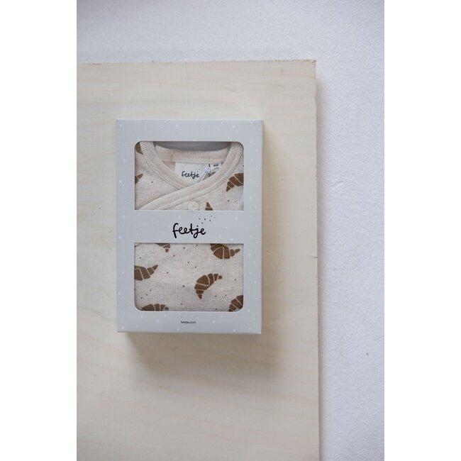 Feetje - Geschenkset Boxpak + Muts AOP Croissant - Offwhite Melange