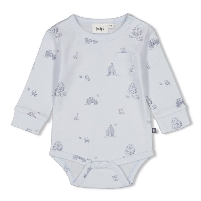Feetje - Romper AOP Rib Blauw - Farm Life