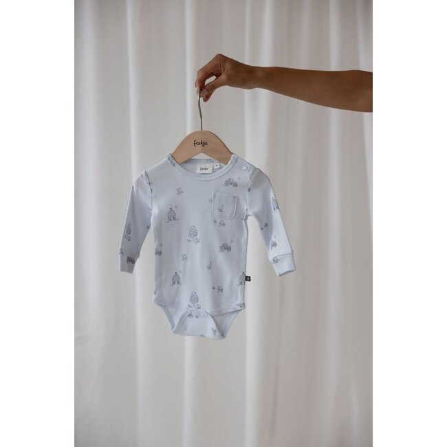 Feetje - Romper AOP Rib Blauw - Farm Life