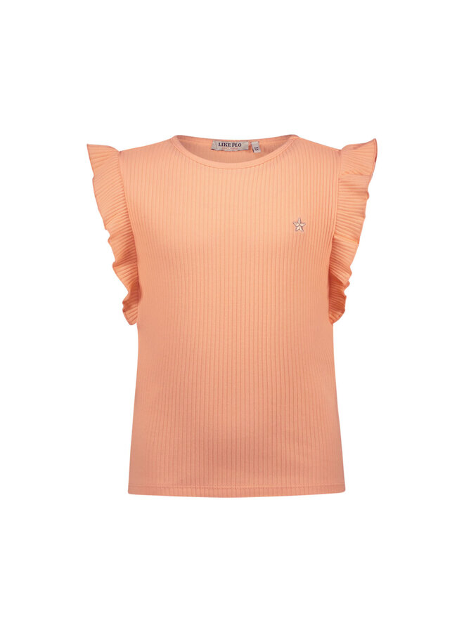 Like Flo - Rib Shirt With Ruffle - Soft Peach