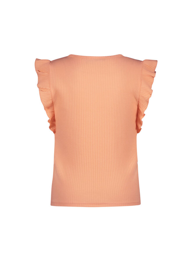 Like Flo - Rib Shirt With Ruffle - Soft Peach