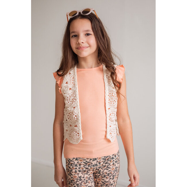 Like Flo - Rib Shirt With Ruffle - Soft Peach