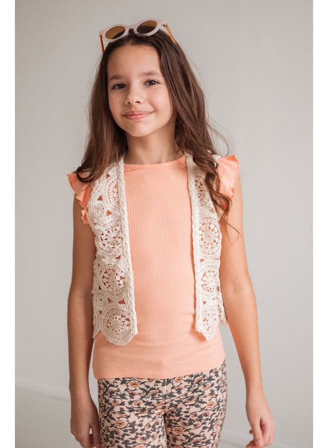 Like Flo - Rib Shirt With Ruffle - Soft Peach
