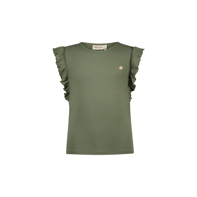Like Flo - Rib Shirt With Ruffle - Army