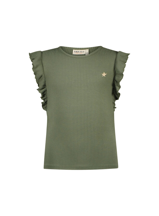 Like Flo - Rib Shirt With Ruffle - Army
