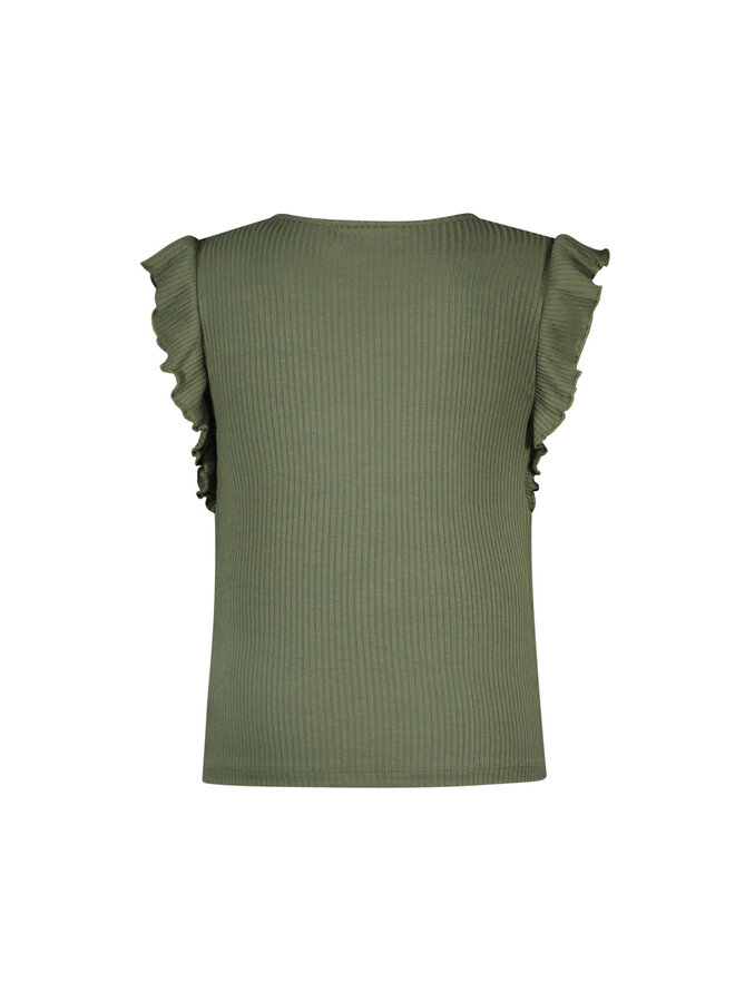 Like Flo - Rib Shirt With Ruffle - Army