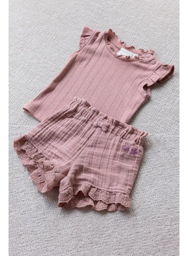 Feetje - T-shirt Pointelle Rib Mauve - Starfish Wishes