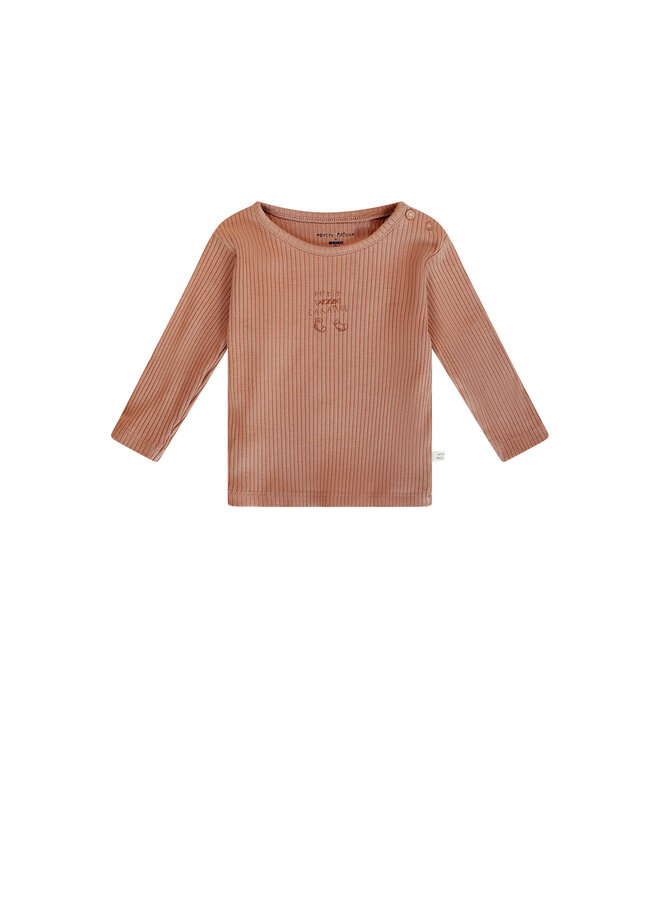 Petite Maison - Rib Jersey T-shirt with Chest Print Kokai - Caramel
