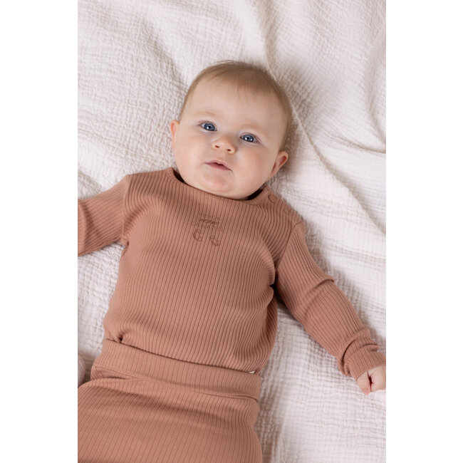 Petite Maison - Rib Jersey T-shirt with Chest Print Kokai - Caramel