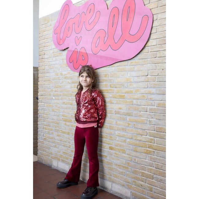 Jubel - Flared Broek Velours Rib Bordeaux - Queen Of Hearts