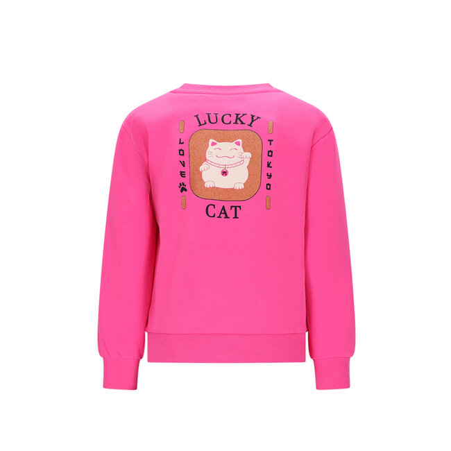 Moodstreet - Lucky Cat Sweater Sky - Tokyo Pink Glo
