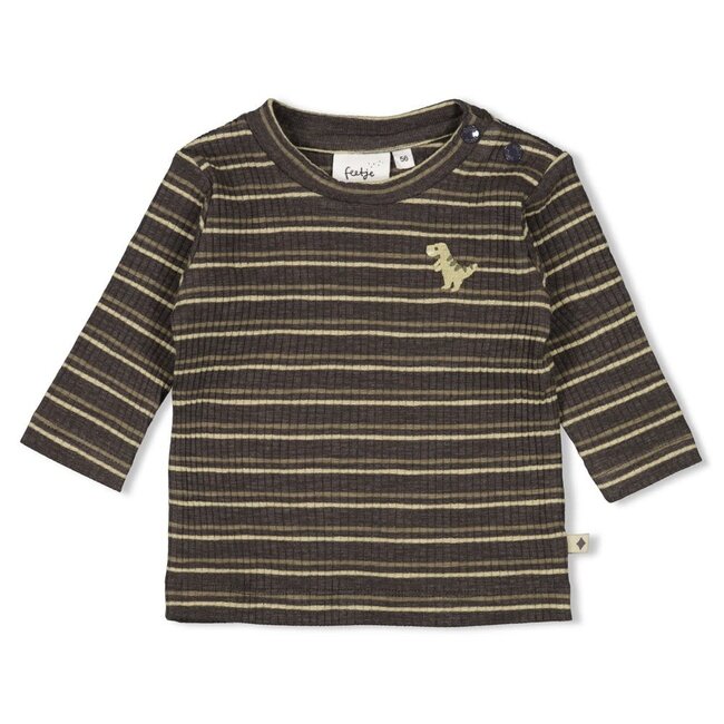 Feetje - Longsleeve Rib met Streep Antraciet Melange - Rawrsome