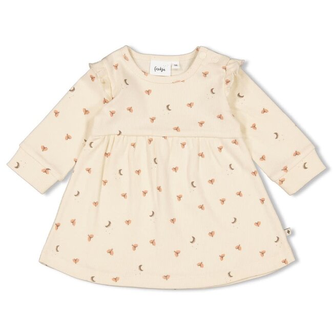 Feetje - Jurk Ruches Rib AOP Offwhite - Dancing In The Moonlight