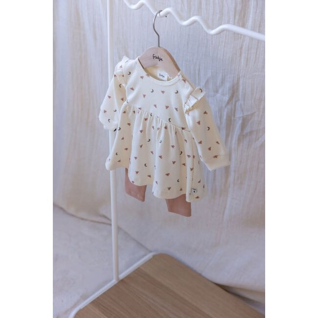 Feetje - Jurk Ruches Rib AOP Offwhite - Dancing In The Moonlight