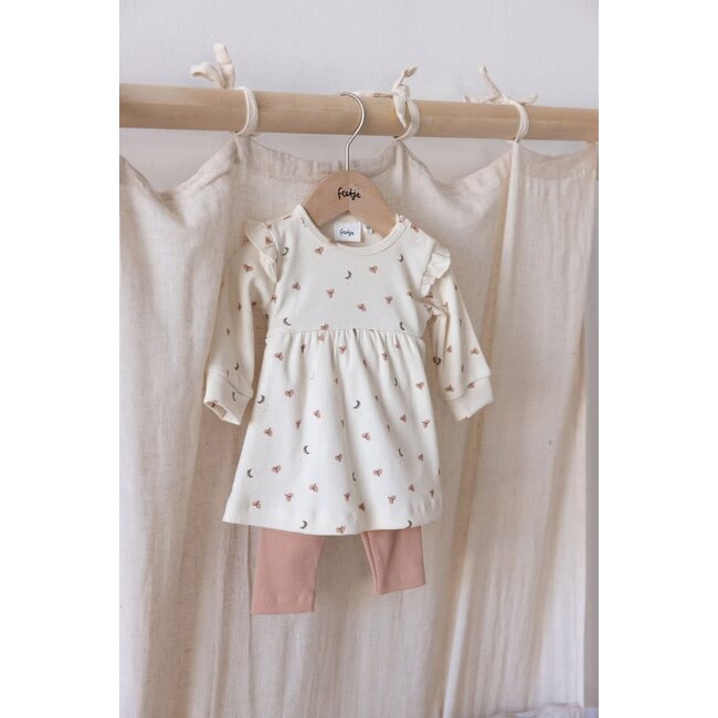 Feetje - Jurk Ruches Rib AOP Offwhite - Dancing In The Moonlight