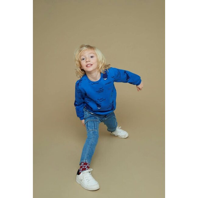 Sturdy - Sweater AOP Aqua - Waves and Whales