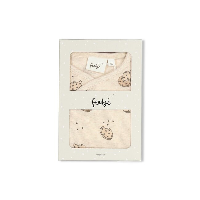Feetje - Geschenkset Boxpak + Muts AOP Cookie - Offwhite Melange