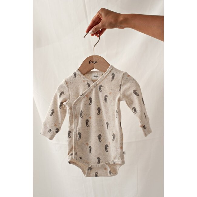 Feetje - Wikkelromper Rib AOP Offwhite Melange - Sea Sweeties