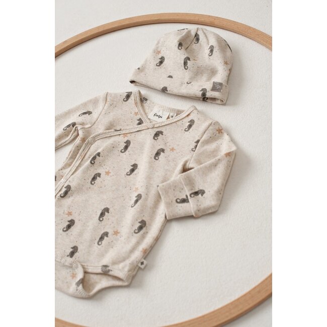 Feetje - Wikkelromper Rib AOP Offwhite Melange - Sea Sweeties