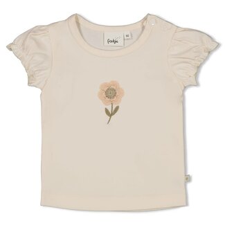 Feetje Feetje - T-shirt met Crochet Bloem Offwhite - Let Your Dreams Blossom