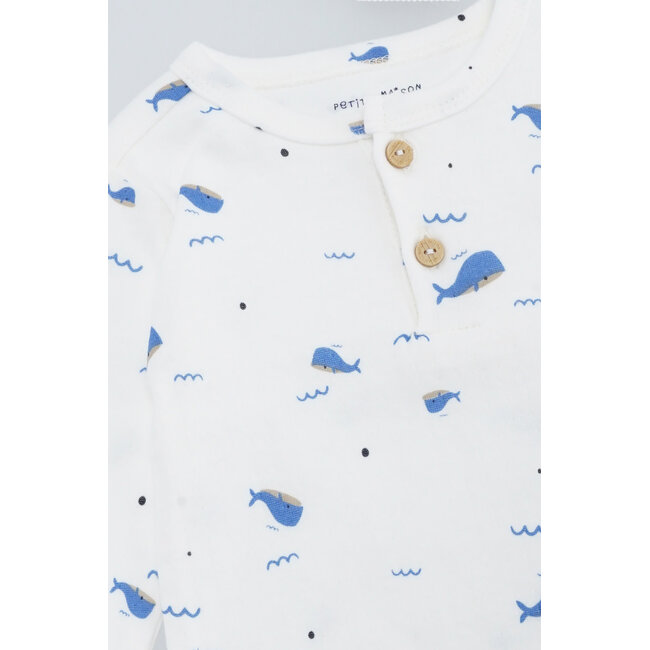 Petite Maison - Longsleeve with Placket Ko - AOP Blue Whale