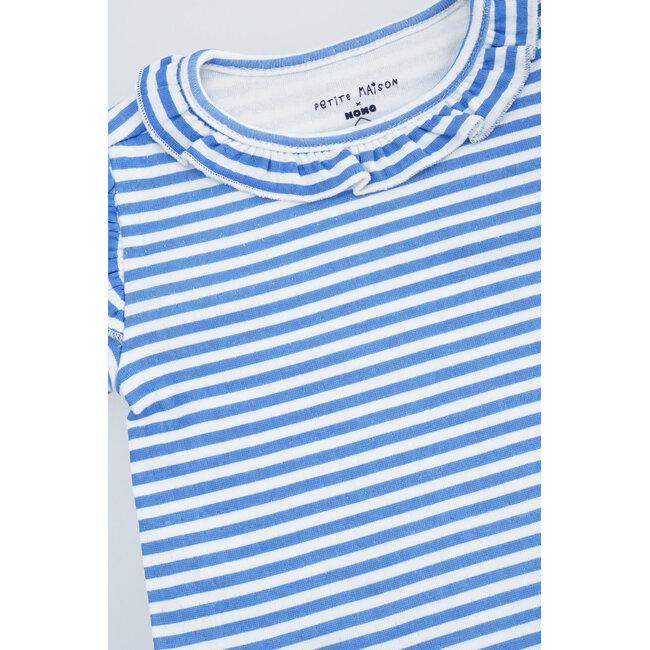Petite Maison - T-shirt with Ruffle Detail Kayak - AOP Blue Stripe