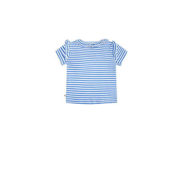 Petite Maison - T-shirt with Ruffle Detail Kayak - AOP Blue Stripe