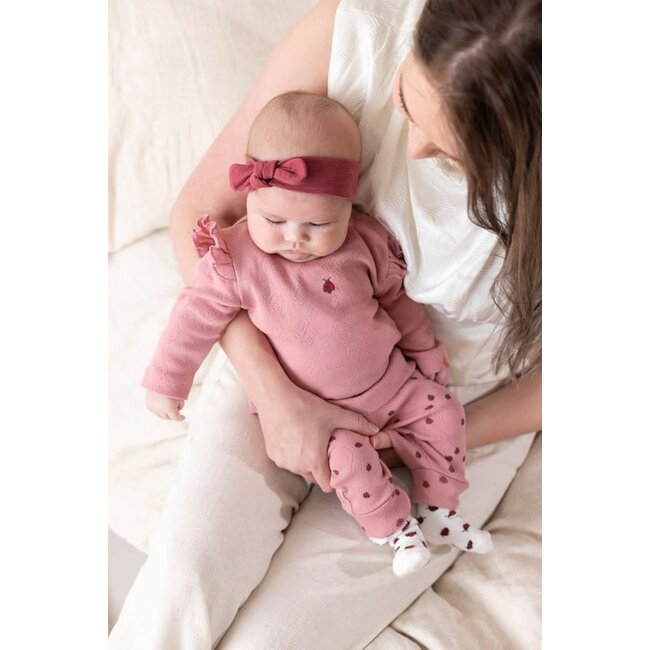 Feetje - Longsleeve Ajour Rib Roze - Ladybug