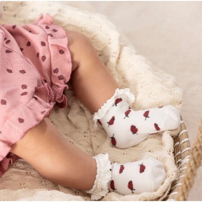 Feetje - Short Ajour Rib AOP Roze - Ladybug