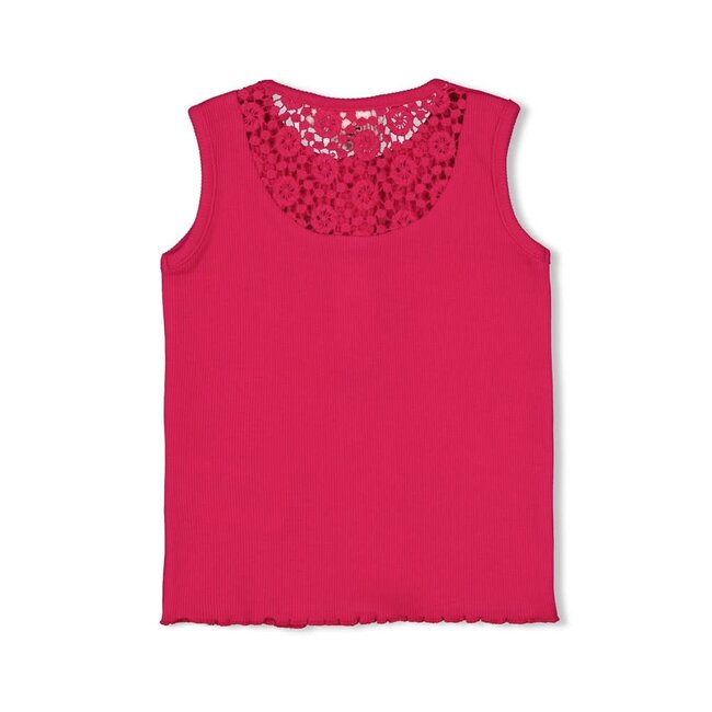 Feetje - Singlet Rib met Crochet Rugdetail Fuchsia - Love Peace Aloha