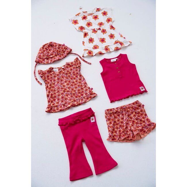 Feetje - Flare Broek Rib Fuchsia - Love Peace Aloha