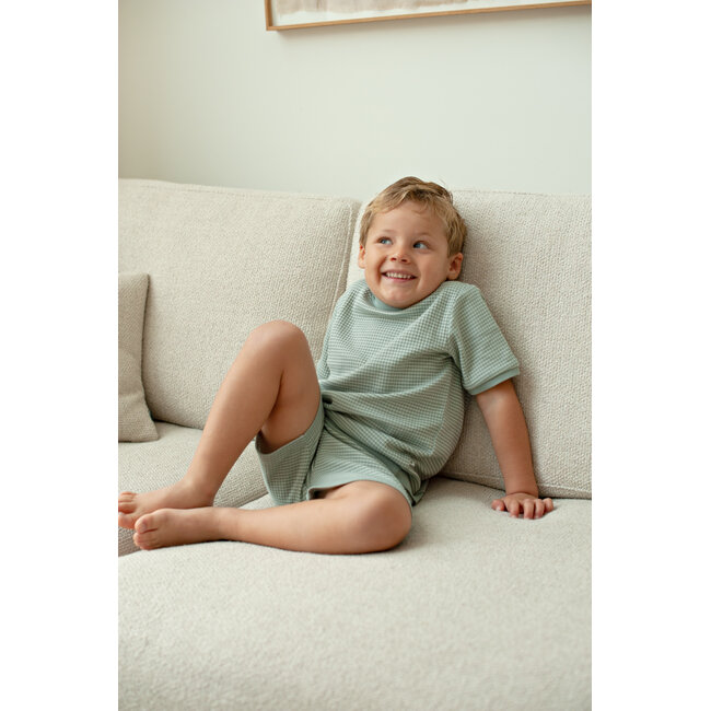 Feetje - Shortama Wafel Zomer Pyjama - Zeegroen