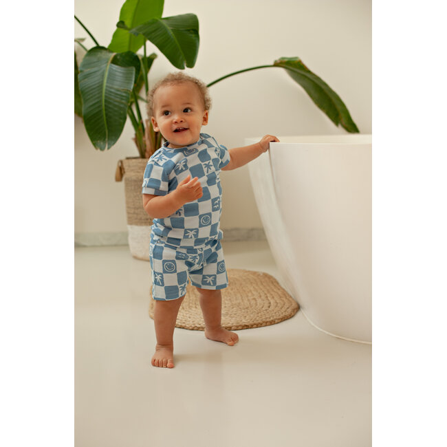Feetje - Baby Shortama Zomer Pyjama Chase Check - Blauw - Premium Summerwear