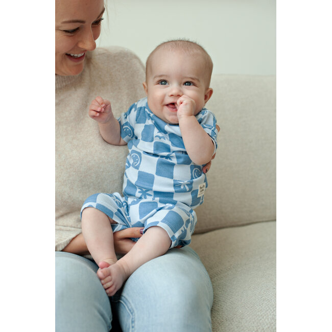 Feetje - Baby Shortama Zomer Pyjama Chase Check - Blauw - Premium Summerwear