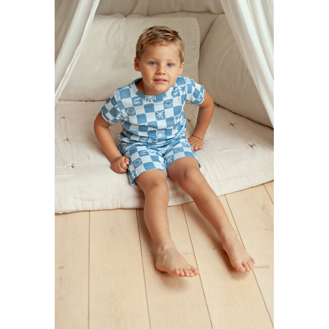 Feetje - Shortama Zomer Pyjama Chase Check - Blauw - Premium Summerwear