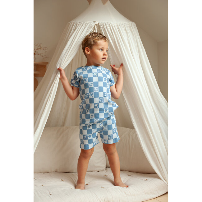 Feetje - Shortama Zomer Pyjama Chase Check - Blauw - Premium Summerwear