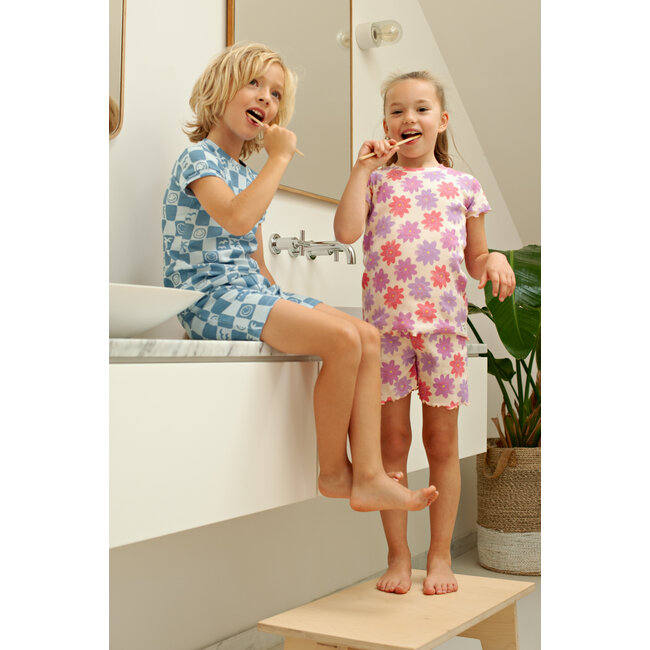 Feetje - Shortama Zomer Pyjama Chase Check - Blauw - Premium Summerwear