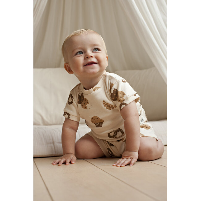 Feetje - Baby Shortama Zomer Pyjama Cosy Crumbs - Offwhite - Premium Summerwear