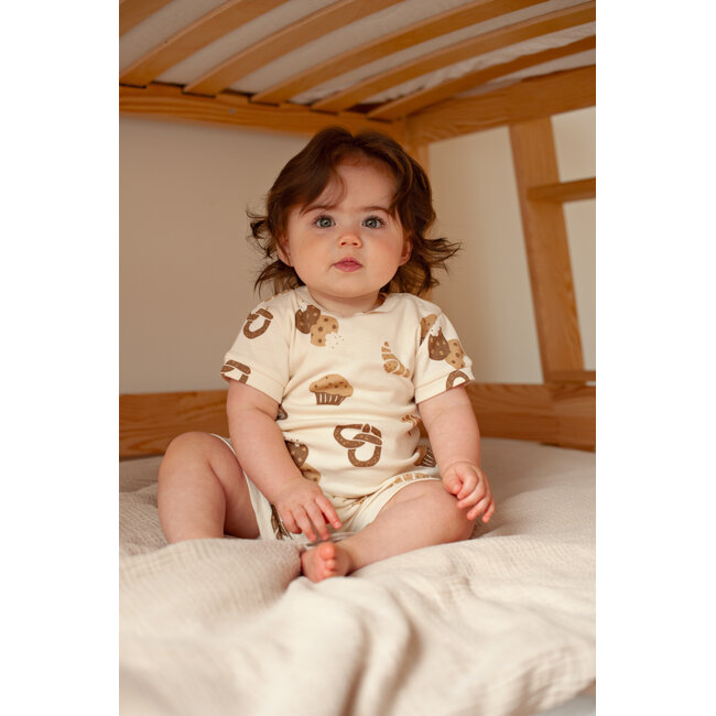 Feetje - Baby Shortama Zomer Pyjama Cosy Crumbs - Offwhite - Premium Summerwear