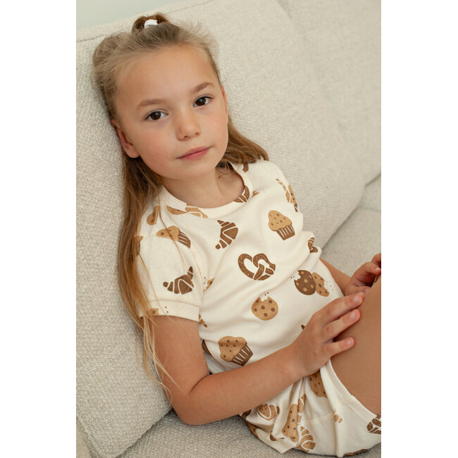 Feetje - Shortama Zomer Pyjama Cosy Crumbs - Offwhite - Premium Summerwear