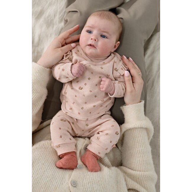 Feetje - Broek Pointelle Rib AOP Roze Melange - Fall in Love