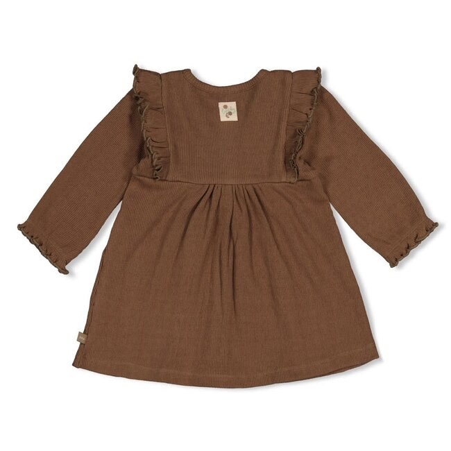 Feetje - Jurk Pointelle Rib AOP Bruin -  Lucky Bloombird