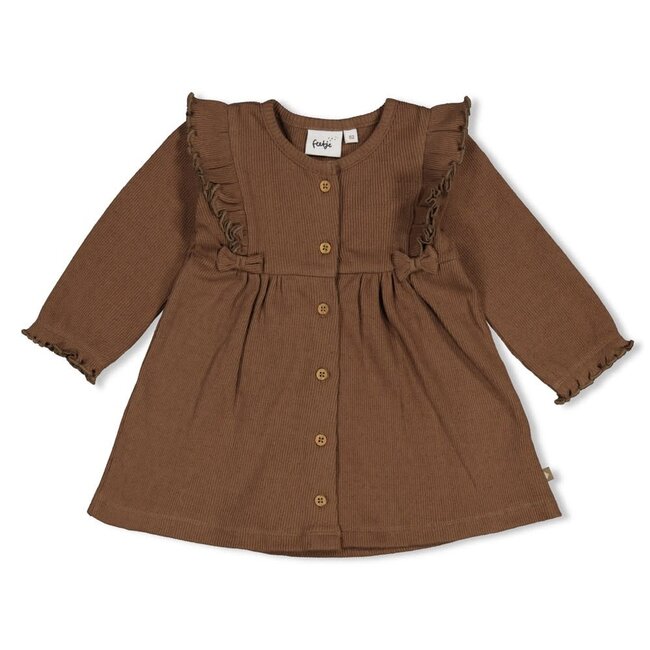 Feetje - Jurk Pointelle Rib AOP Bruin -  Lucky Bloombird