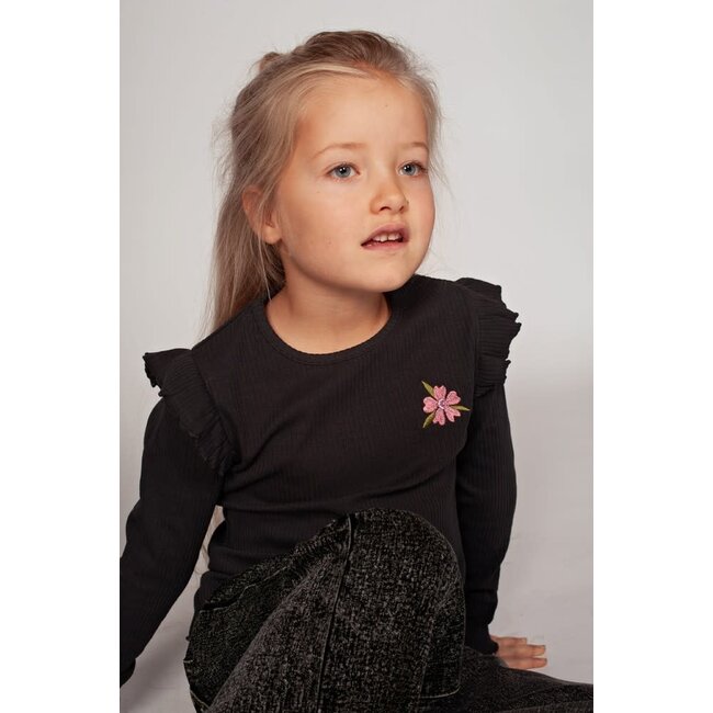 Jubel - Longsleeve Rib Antraciet - Moon Flowers